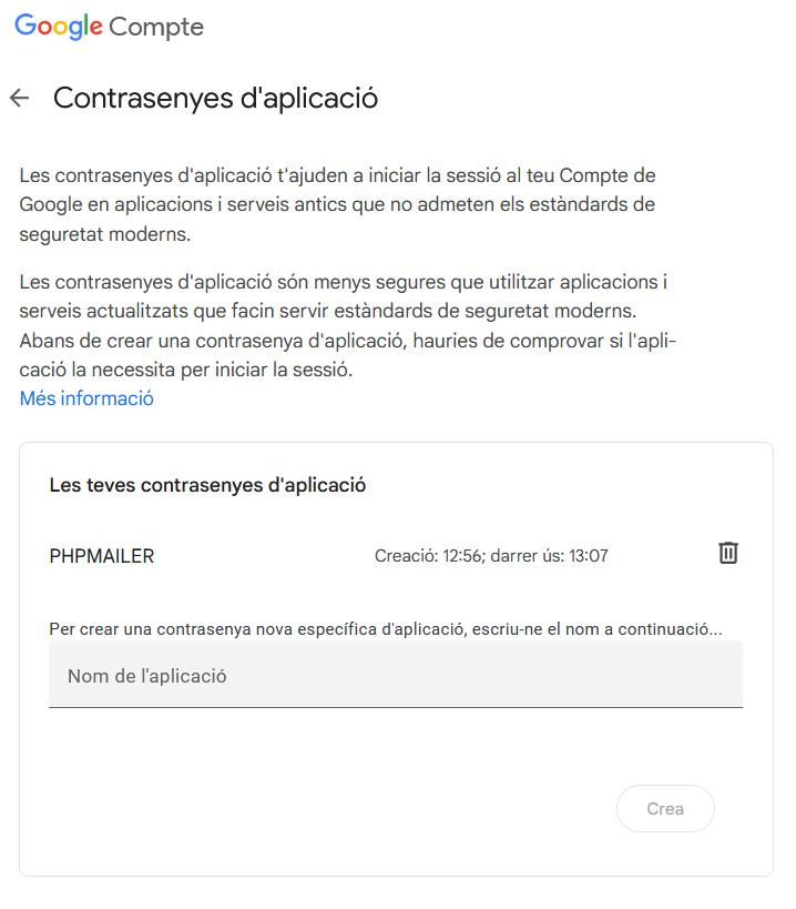 Captura Google Contrassenyes d'Aplicacio